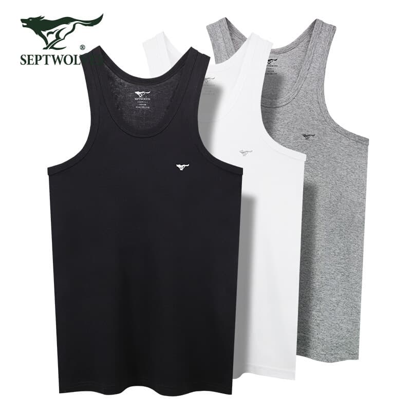 Septwolves Men's Vest 100% Cotton Breathable Comfortable Sports Tank Top Sweat-Absorbing Undershirt Solid Color
