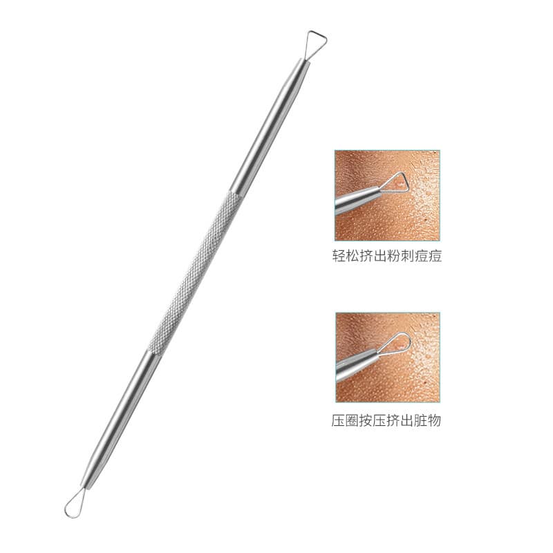Stainless Steel Double-Ended Blackhead Extractor Tool with Triangular Loop and Press Ring for Acne Removal, Professional Comedone Extractor for Salon Use