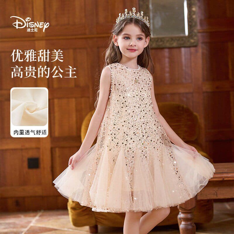 Disney Kids Elsa Princess Dress Summer New Sleeveless Gown Tulle Skirt for Girls