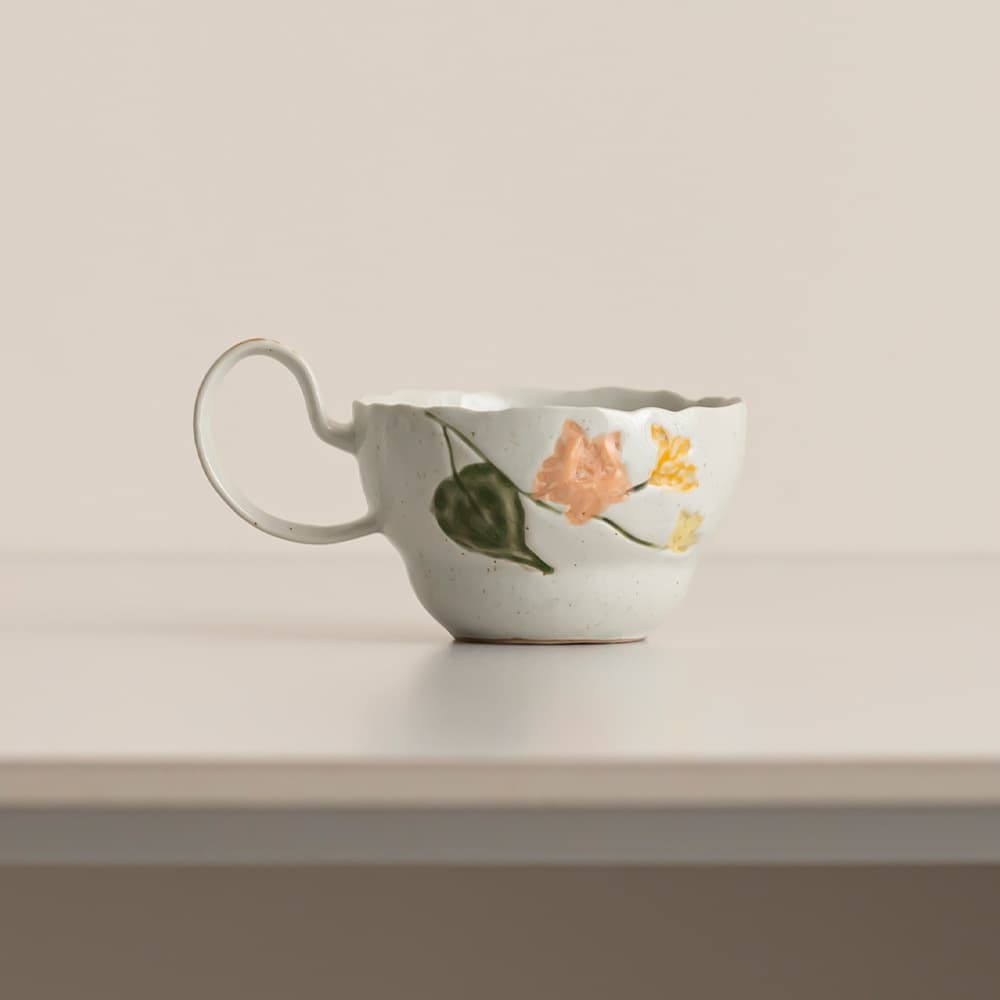 Lemon Jingdezhen Hand-Painted Vintage French Mug Beautiful Unique Irregular Large-Mouth Ceramic Cup Gift for Women