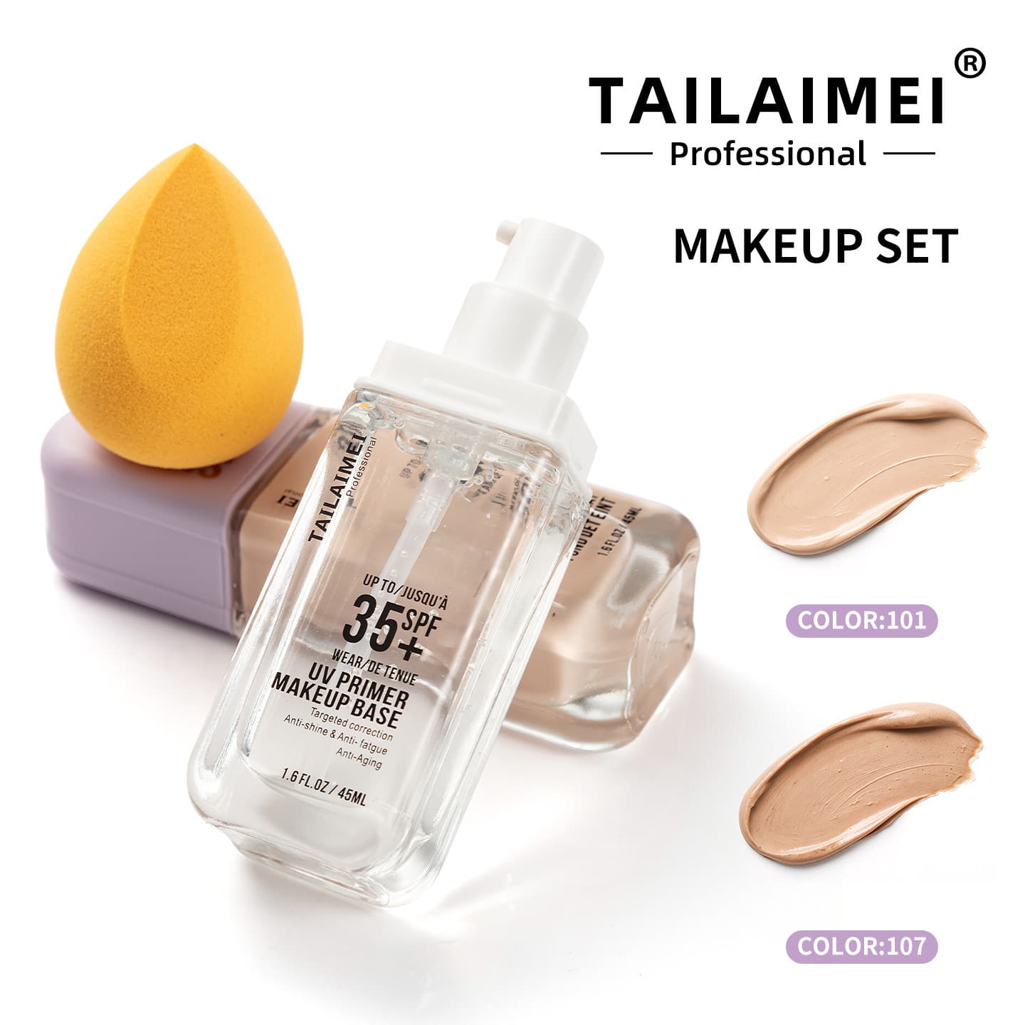 TLM Primer Isolating Soft Focus Matte Primer Moisturizing Pore Concealing Beauty Egg Liquid Foundation Set