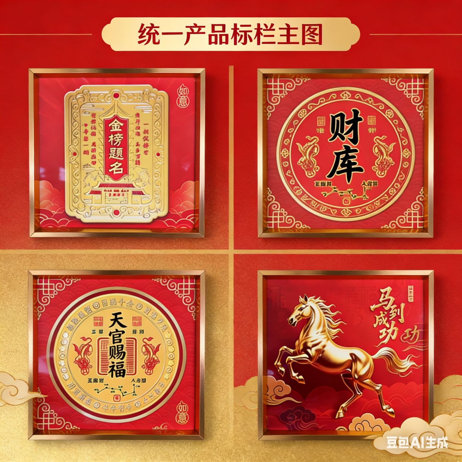 Aluminum Alloy Tian Guan Ci Fu Decorative Painting Relief Photo Frame Tabletop Display Frame Office New Year Metal Picture Frame