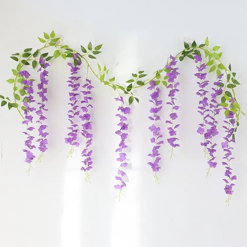 Single simulated wisteria flower, artificial flower rattan decorative flower wrapped around the ceiling, plastic flower vine hanging wisteria flower string