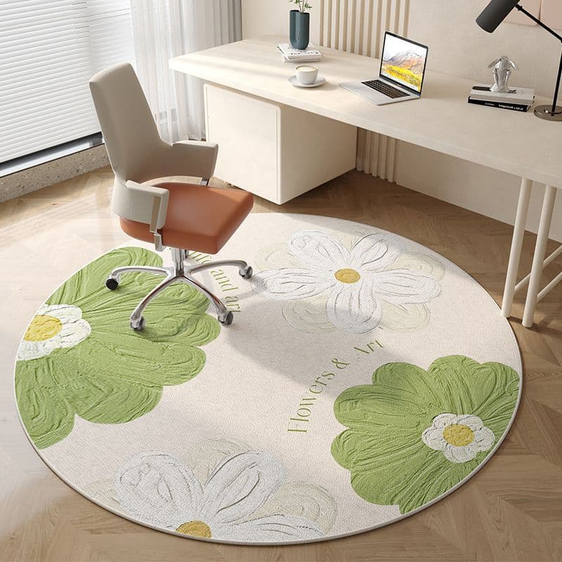 Round rug for bedroom, computer chair, non-slip mat, washable, quick-drying, absorbent, suitable for living room, children's room, study, or under-desk.