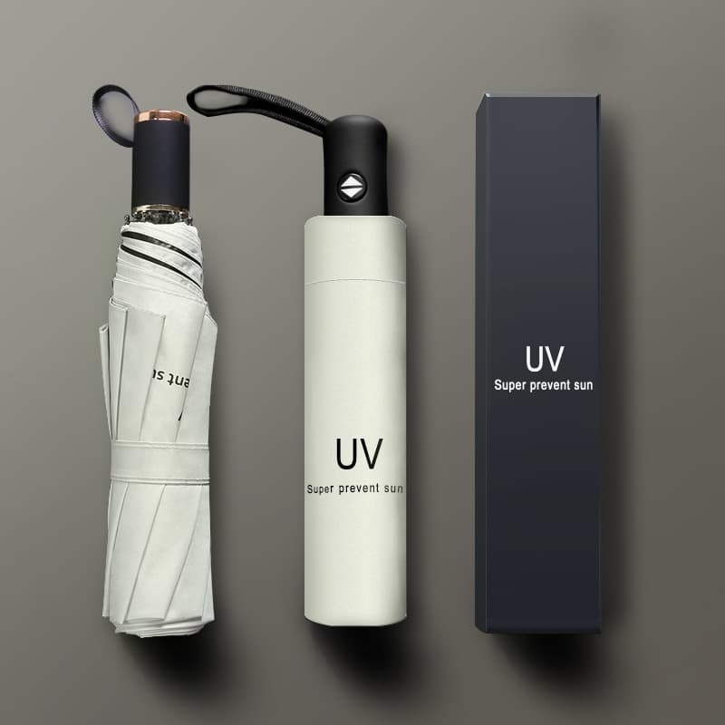 Fully Automatic UV Umbrella Three-Fold Black Coating Sun Protection Custom Logo Printing Folding Umbrella