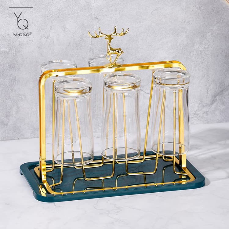 Elk Style 6-Cup Holder Home Storage Cup Rack with Tray, Portable Cup Rack for Living Room and Kitchen
