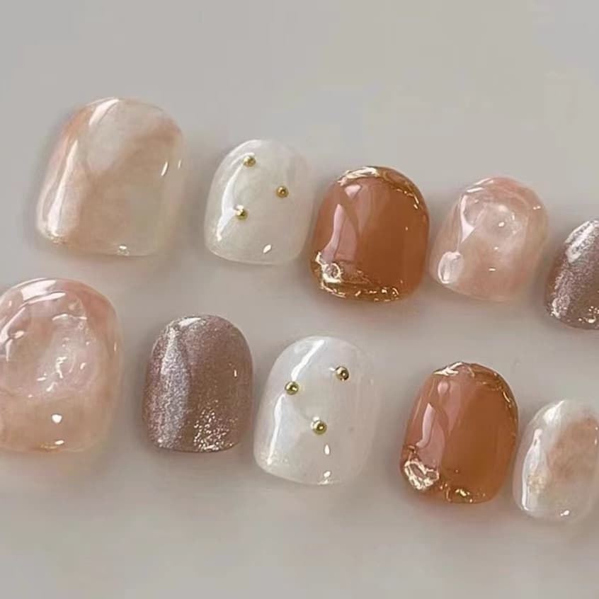 Handmade Marble Pattern Ombre Press-On Nails Fashionable Brightening Finished Nail Tips 2024 New Quick Fit
