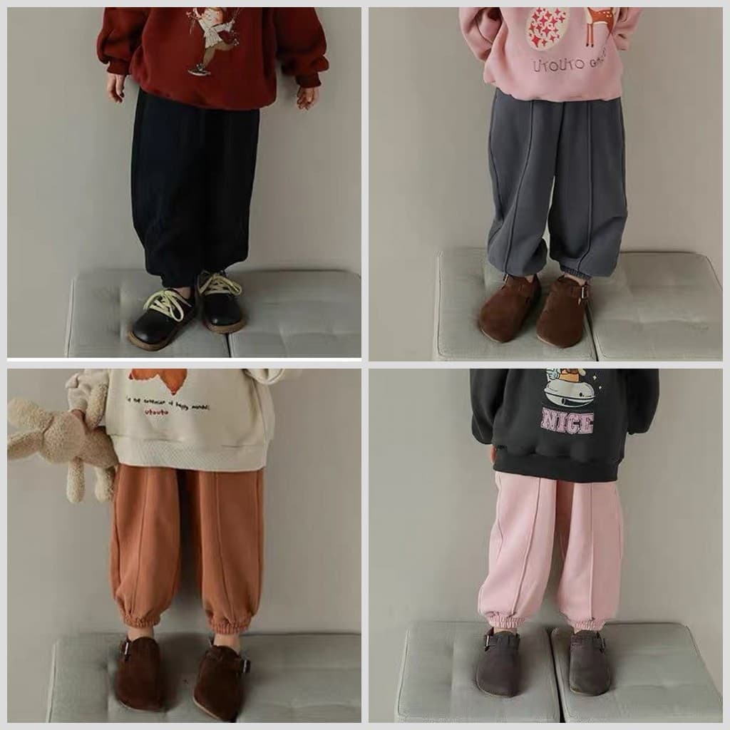 2024 new autumn and winter children's fleece pants for boys and girls, casual pants for babies, versatile loose sweatpants