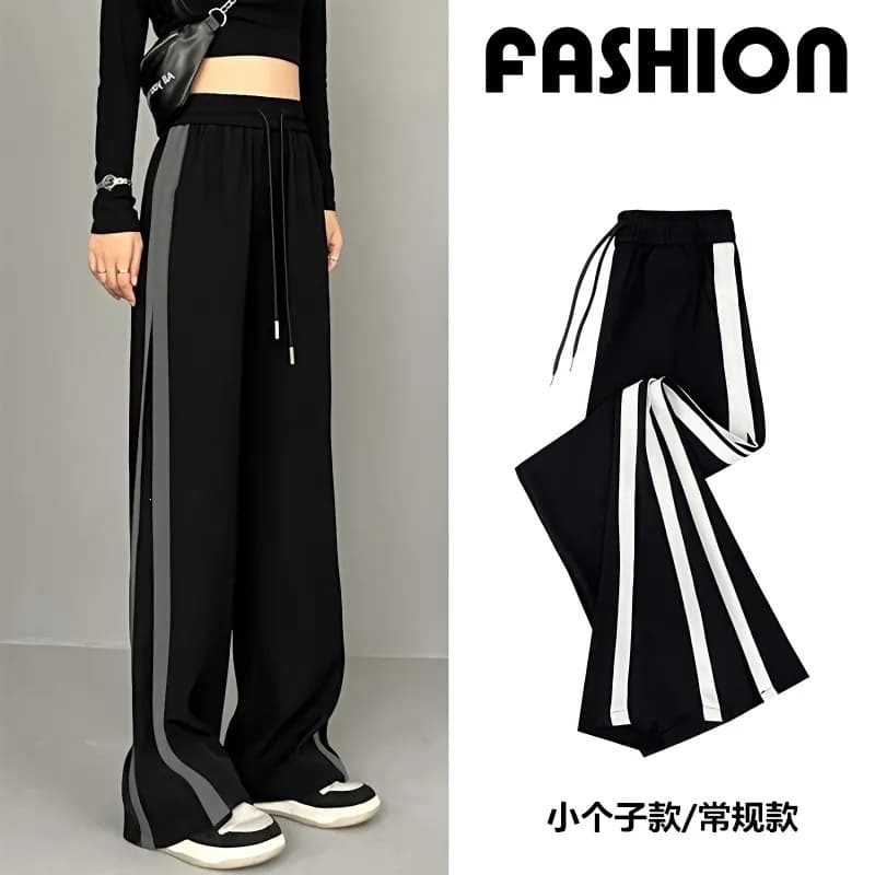 Women's Wide Leg Pants Spring Summer New Korean Style High Waist Slim Straight Leg Pants Black Loose Casual Trousers Petite Sporty Fashion
