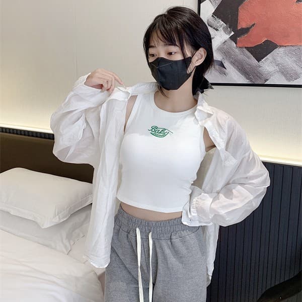 Simple Casual Style Embroidered Letter Backless Camisole Outerwear Innerwear Anti-Exposure Integrated Fixed Cup Tube Top
