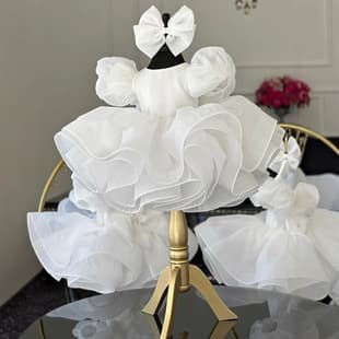 Puff Sleeve Princess Dress Girl 2026 New Little Child Dress European American Tulle Dress Children's Dress