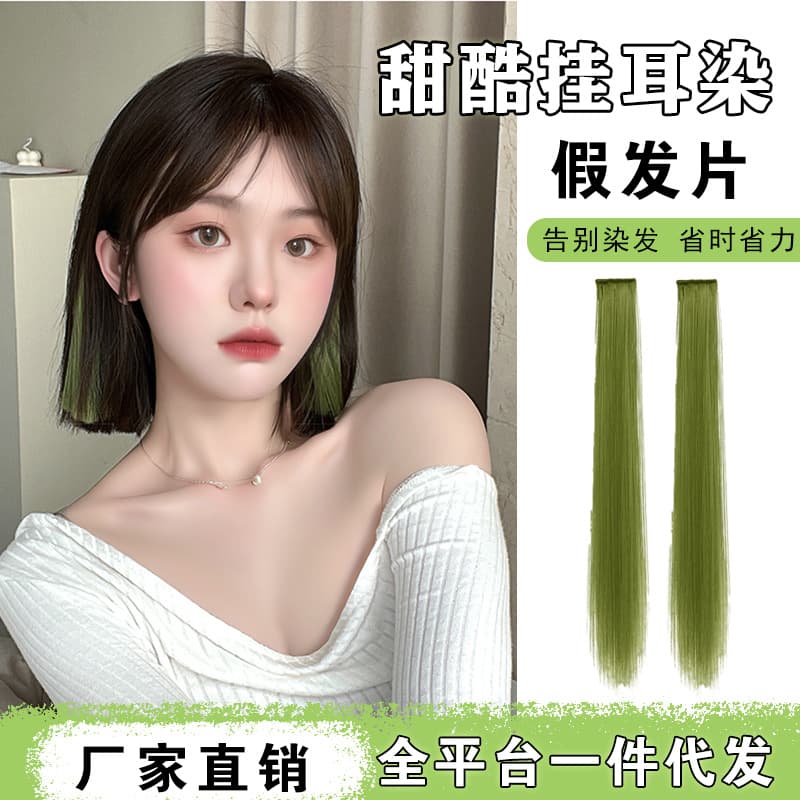 Colorful Hair Extensions Fake Hair Pieces Ear Hanging Dyeing Silk Rollers Women's Style High Temperature Resistant Straight Hair