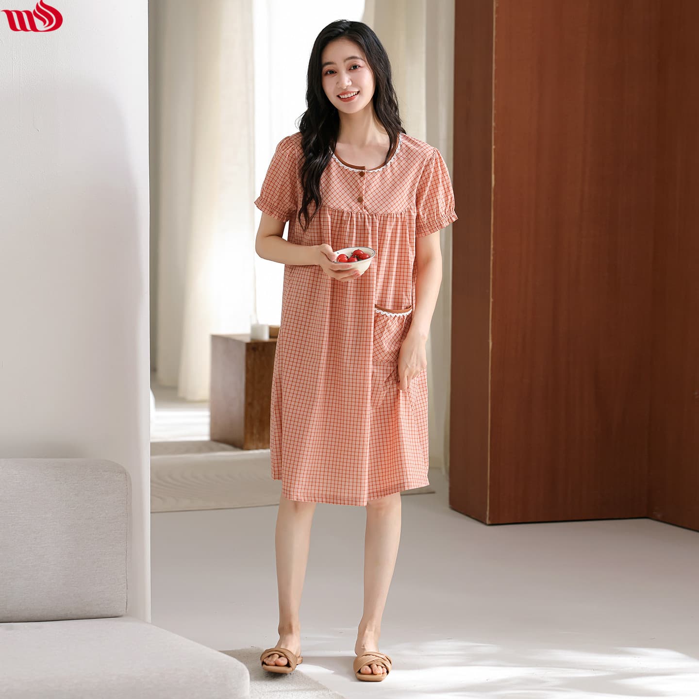 Mulong Family's new summer women's short-sleeved nightgown, cool and loose, large size, pure cotton thin pajama dress for young mothers