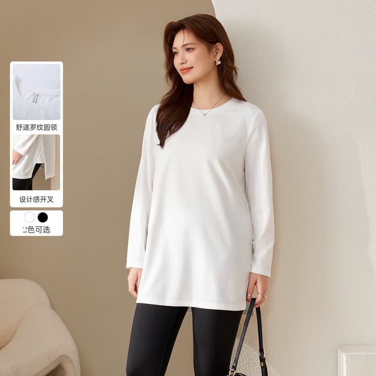 Slim & Comfortable Plus Size Women's Casual Comfortable Simple Design Slit Versatile T-Shirt for Curvy Women, 2024 Autumn New Arrival
