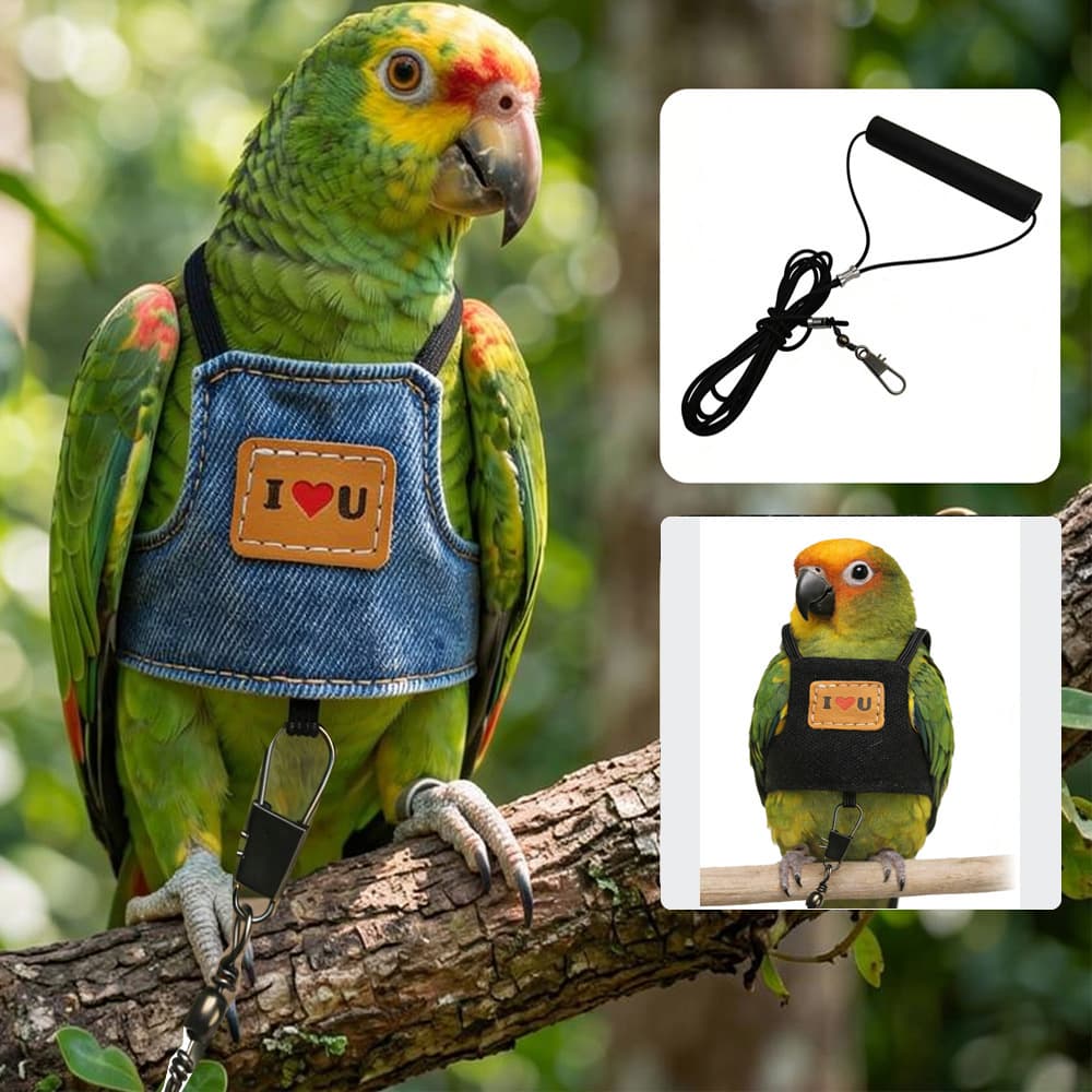 Parrot clothing traction rope, bird walking and release rope harness, black phoenix and tiger skin peony release traction rope and flight suit