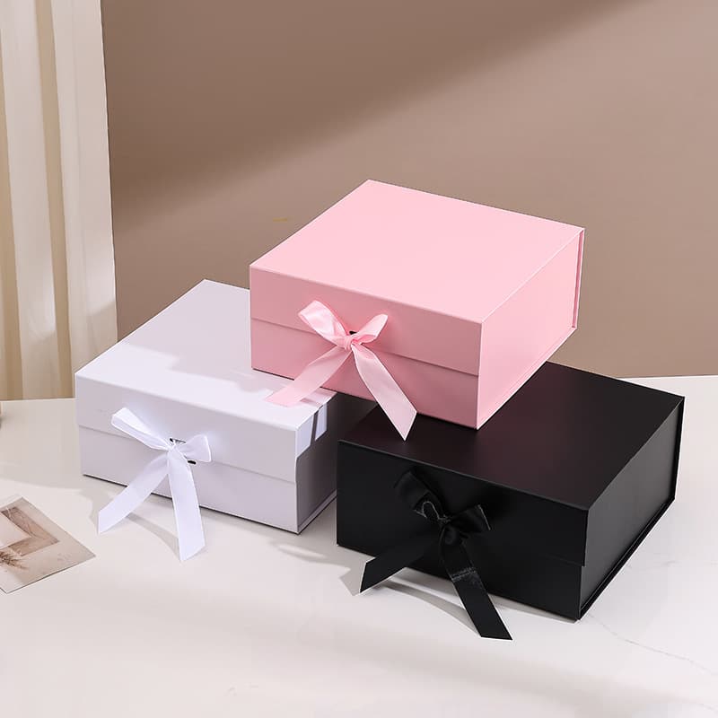 Cross-border Bow Gift Box Magnetic One-Piece Foldable Gift Box Holiday Favor Box Solid Color Gift Packaging Box