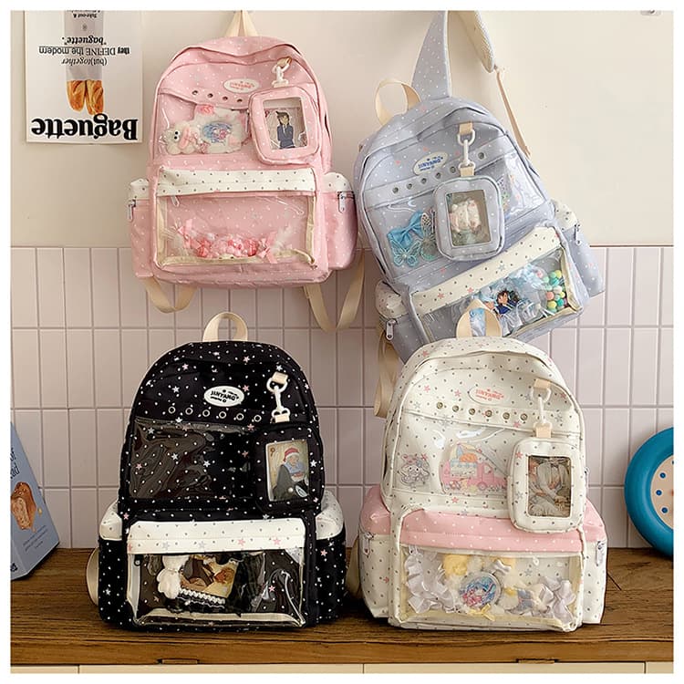 Middle School Girl's Atmosphere Polka Dot Star Ita Bag Large Capacity High School Student Backpack with Spine Protection
