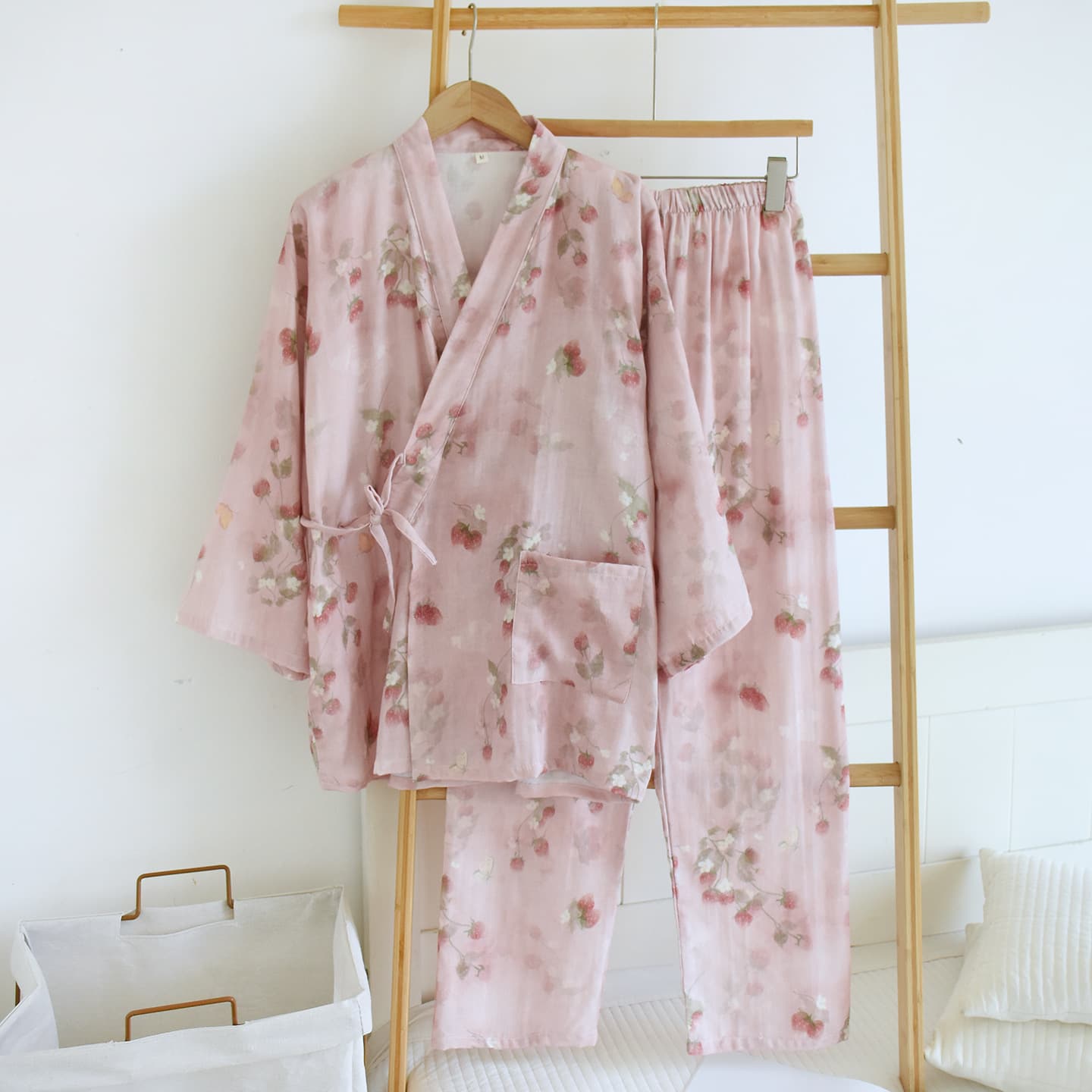 Four Seasons Chinese Style Hanfu Pure Cotton Gauze Kimono Set Women Pajamas Homewear Long Sleeve Long Pants Sauna Suit