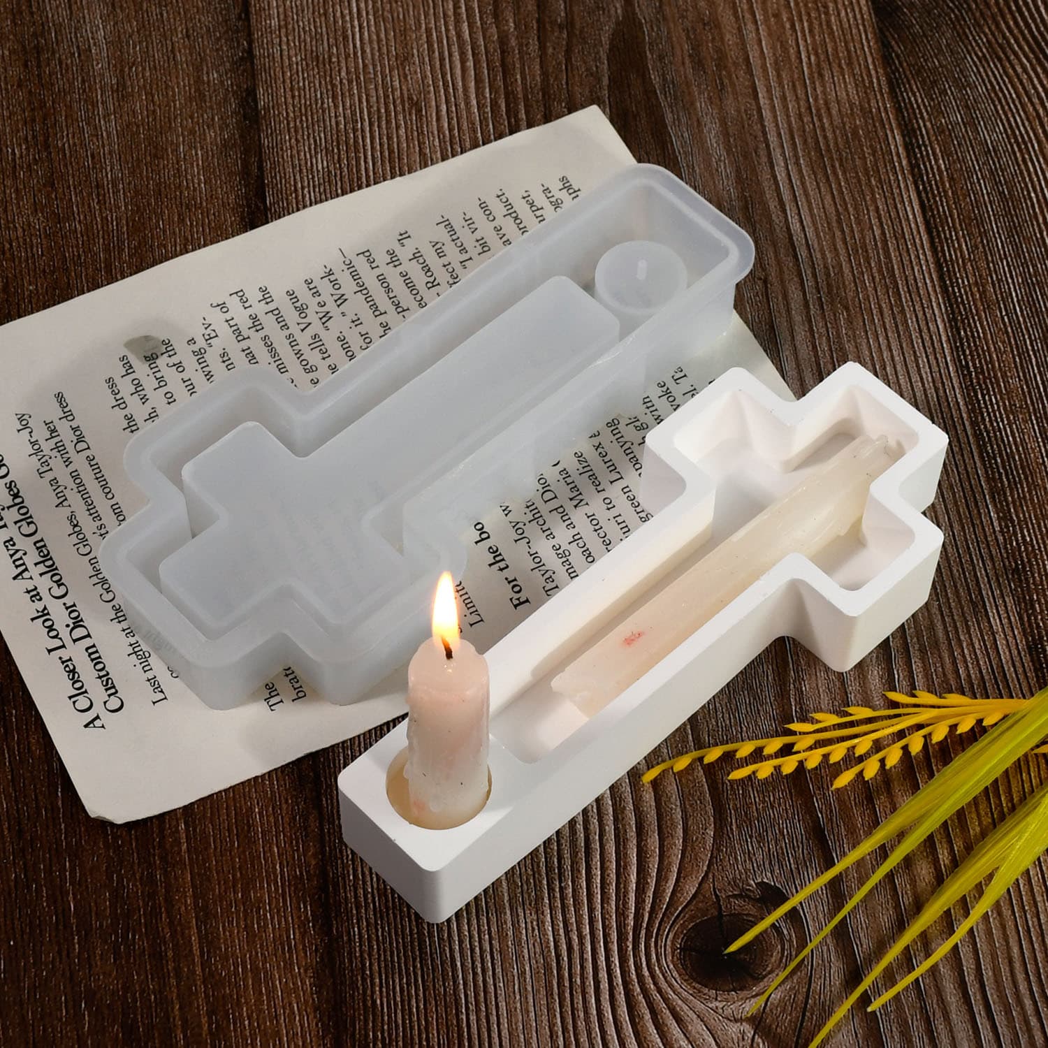 Baijiaxing Cross Candle Holder Silicone Mold with Hole Incense Holder Incense Stand Plaster Epoxy Resin Mold