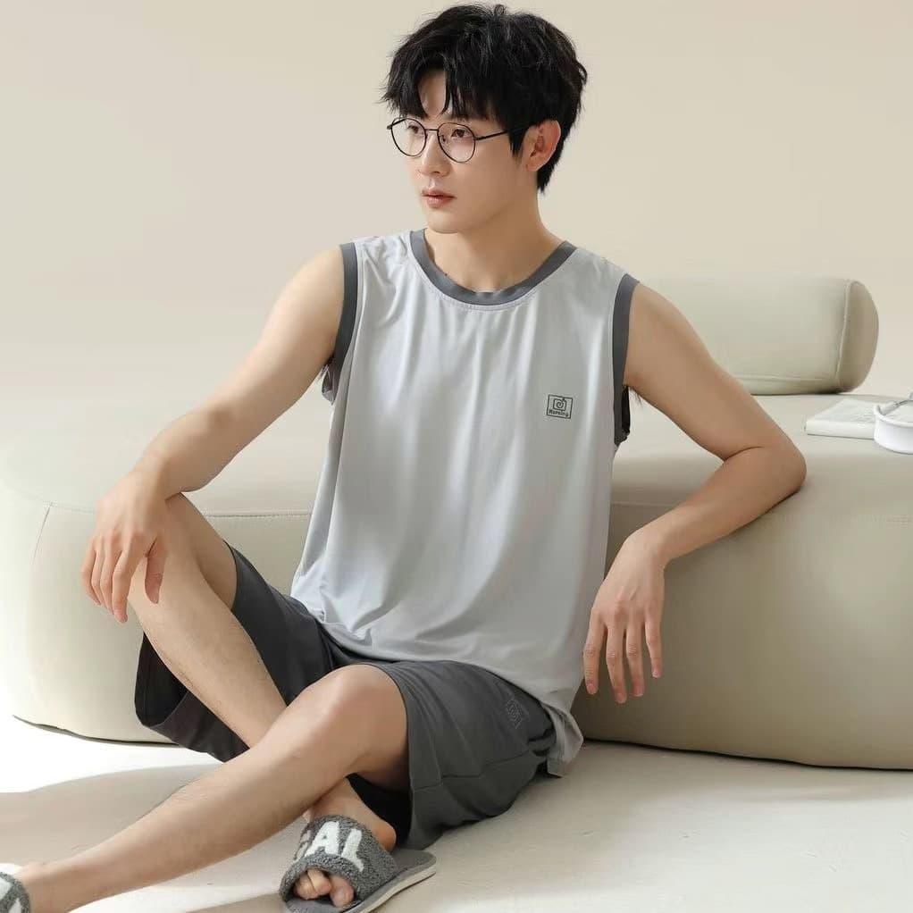 Modal men's pajamas summer sleeveless vest summer men's waistcoat simple large size cool home wear suit