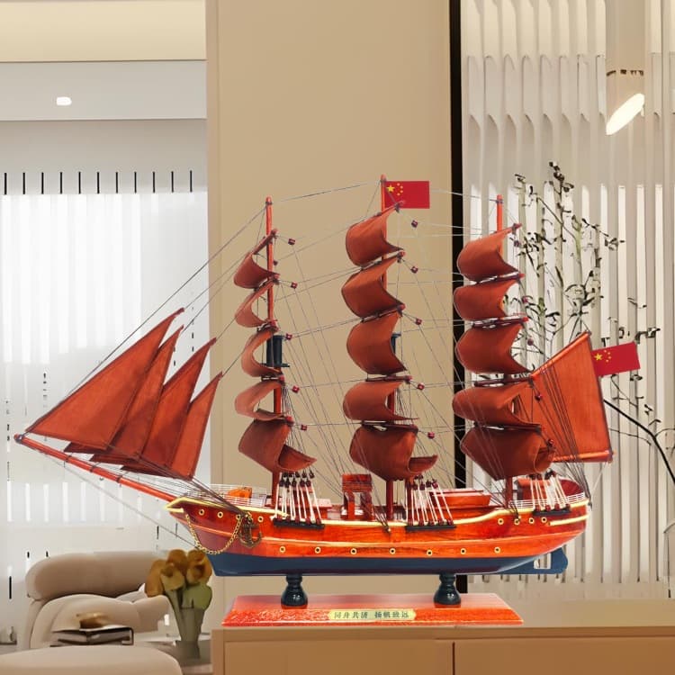 Chinese-style Solid Wood Sailboat Model Finished Product Exquisite Smooth Sailing Wooden Boat Model Craft Ship Decoration Ornament Gift