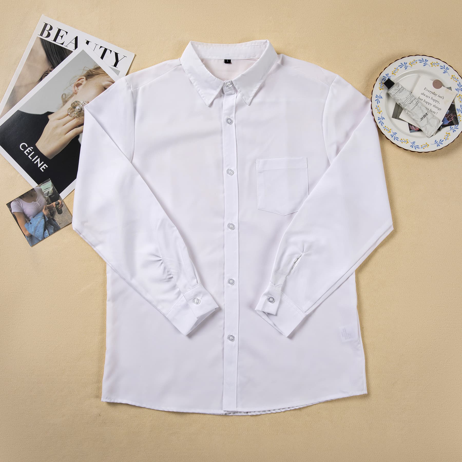 jk uniform Japanese college style DK uniform white shirt men's loose pointed collar short-sleeved work clothes class uniform large size C1