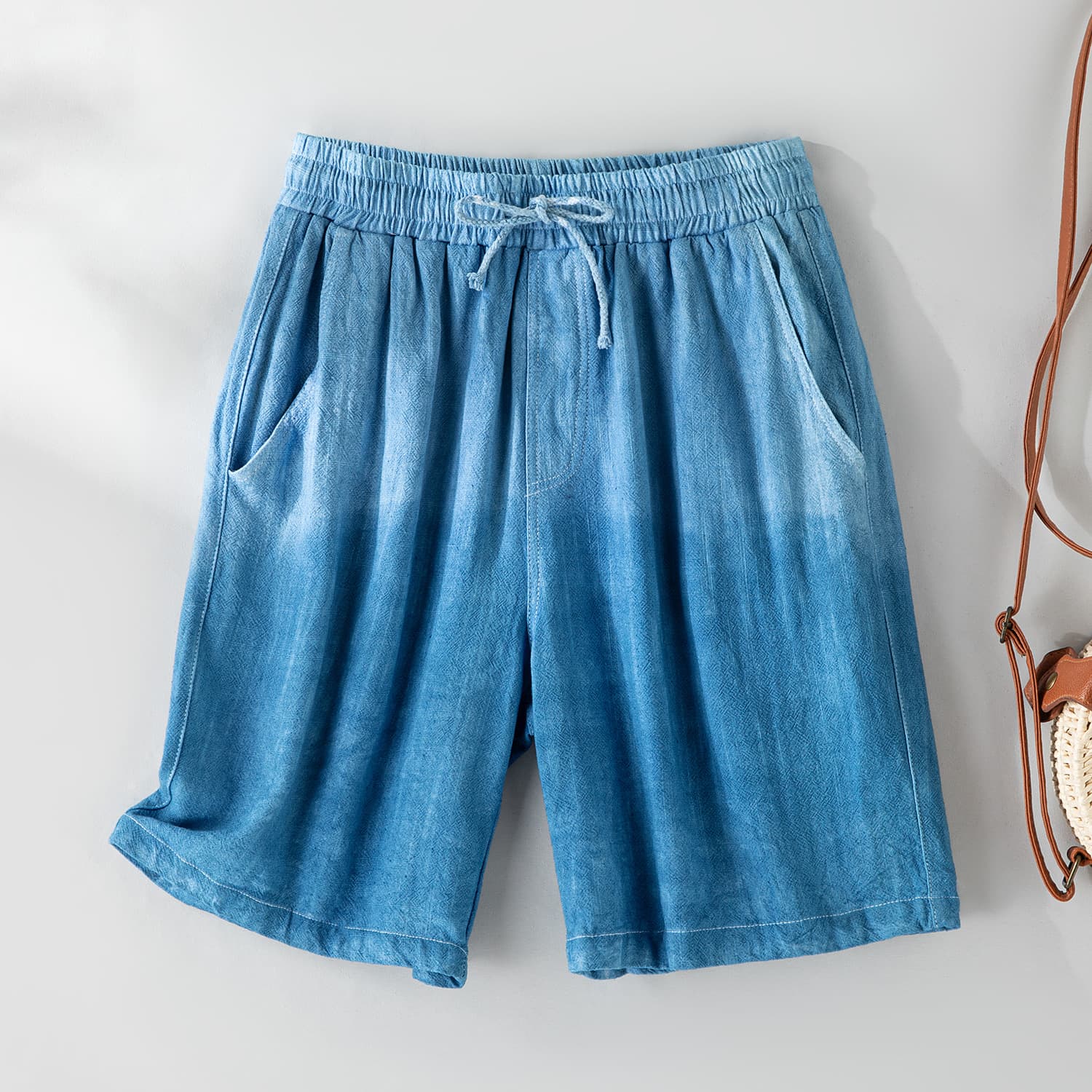 Yunnan Traditional Tie-Dye Shorts Men's Summer New Cotton Linen Versatile Loose High-Waist Linen Casual Wide-Leg Pants