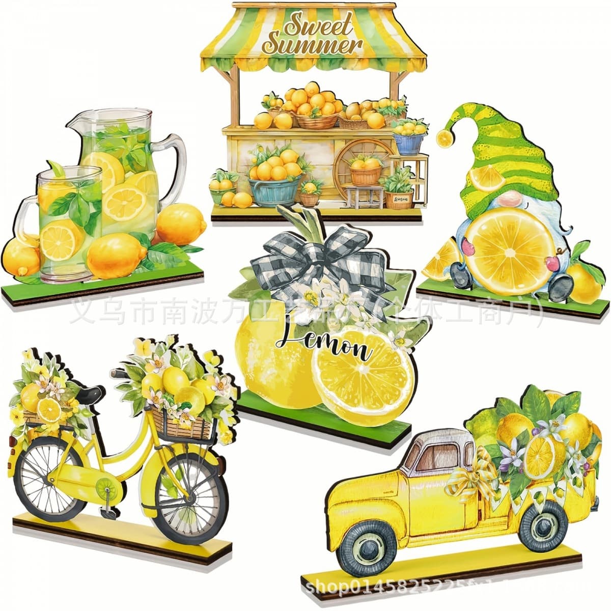 6-Piece Rustic Lemon Themed Tiered Tray Decor Set Wooden Lemonade Stand Sign Lemon Theme