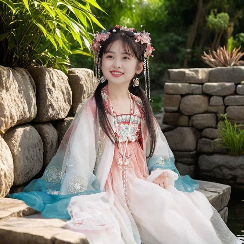 New Fairy Hanfu for Girls, Spring and Summer Chinese Style Ancient Costume, Flowing and Elegant