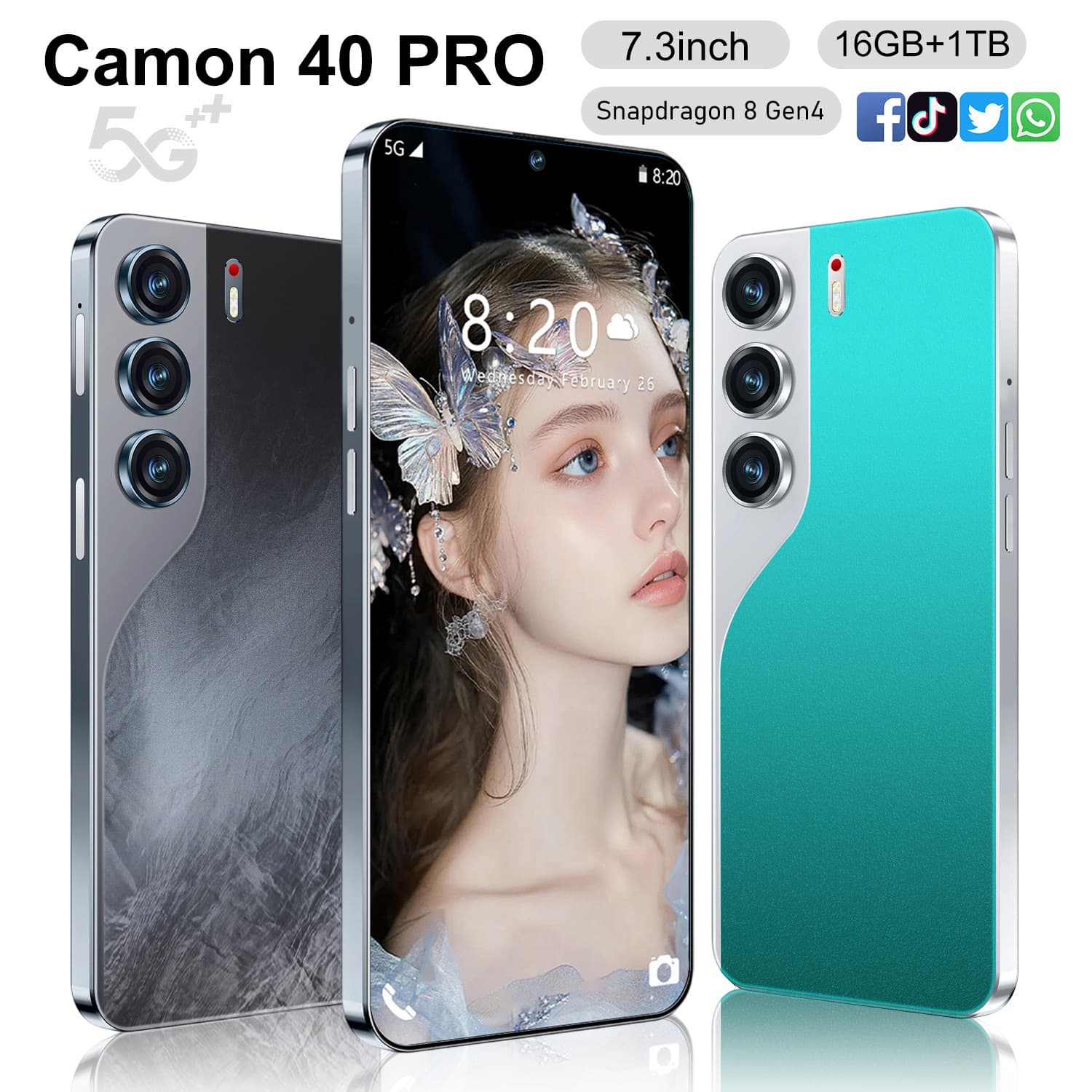 Hot-Selling in Southeast Asia Cross-Border Phone Camon 40 Pro Bar-Type All-in-One 7.3-Inch 2+16G Smartphone Wholesale