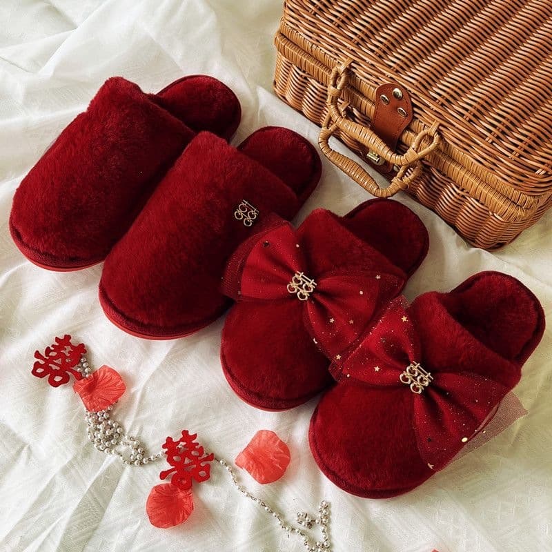 Wedding Slippers Premium Couple Bridal Groom Bride Wedding Dowry Festive Red Shoes Pair Luxury