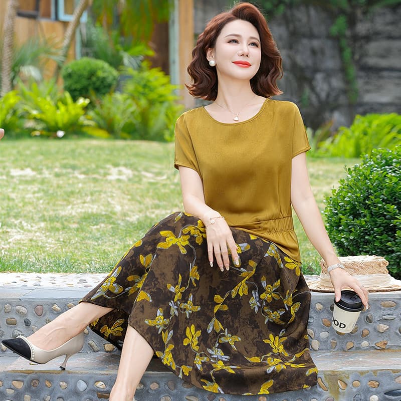 Mother's Dress 2025 Summer New Fashion Two-Piece Set Elegant Middle-Aged Women's Skirt Summer Trendy Suit