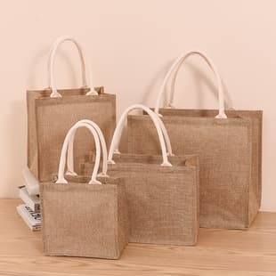 Hand-drawn Cotton Linen Shopping Bag Yellow Linen Tote Bag Artificial Canvas Packaging