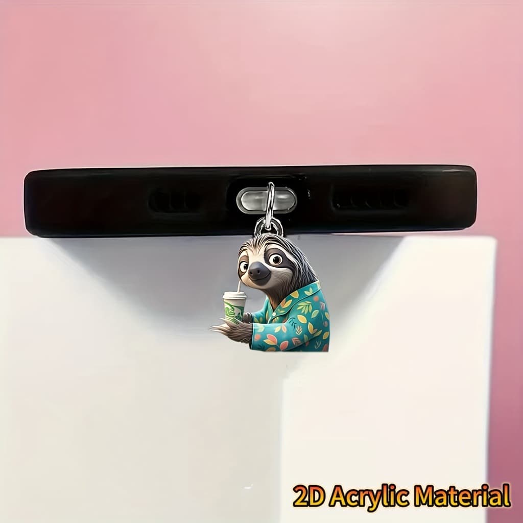 Cross-Border Hot Selling Acrylic Phone Dust Plug Sloth Who Loves Coffee Acrylic Charging Port Dust Cover