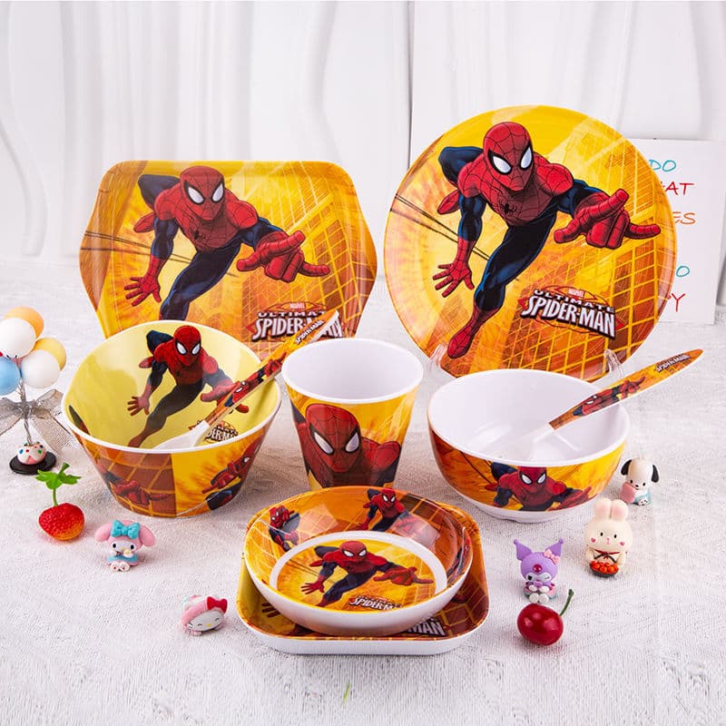 Spider-Man Children's Tableware Set Baby Food Bowl Plate Cartoon Melamine Resin Drop-Proof Heat-Resistant