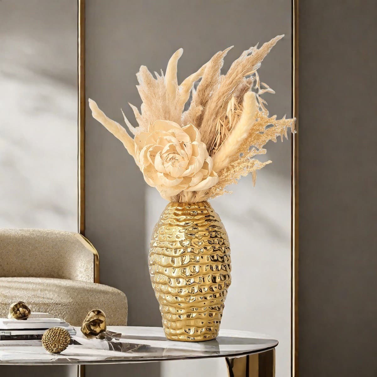 Light luxury gold texture coarse grain ceramic vase flower arrangement living room TV cabinet decoration ornaments cross-border hot selling vase