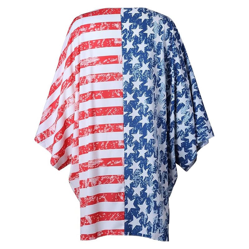 Cross-border Independence Day July 4th Women's American Flag Kimono Cover-Up Beachwear Cardigan Loose Top Shirt