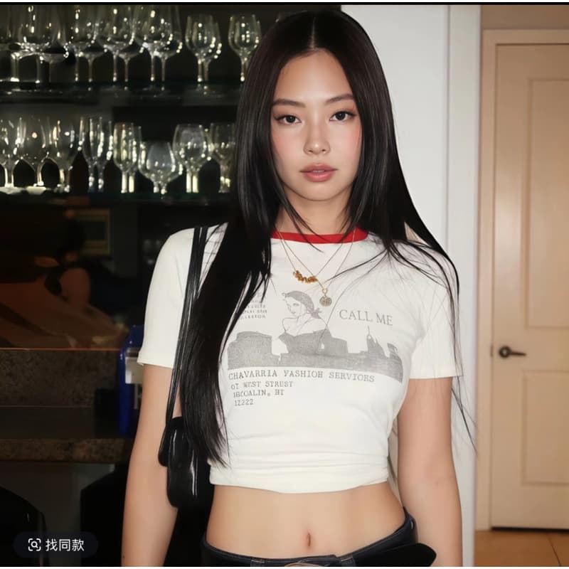 Wanjun Coachella Jennie Same Style Luxury Jennie Music Festival Printed T-Shirt LWJ26B2T1581