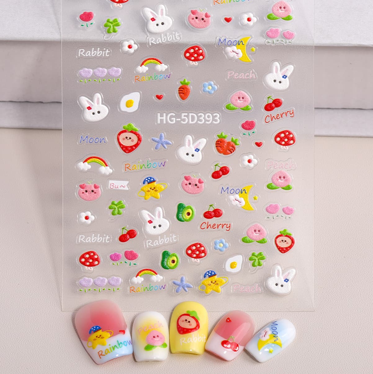 Cute Fruit Rabbit Nail Stickers 5D Relief Three-Dimensional Childlike Bunny Nail Art Stickers Ornaments Hg Style