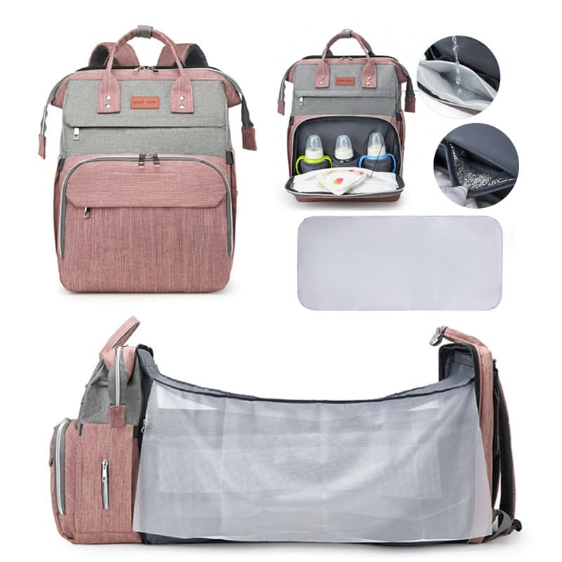 Cross-Border Multi-Functional Baby Travel Bed Bag, Large Capacity Thermal Insulated Diaper Bag, Portable Outdoor Mother and Baby Folding Bed Bag