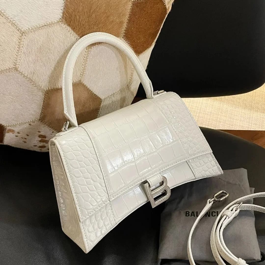 B-brand Crocodile Pattern Hourglass Bag High Version European and American Retro Luxury Genuine Leather Handbag Women's Crossbody Cowhide Small Bag