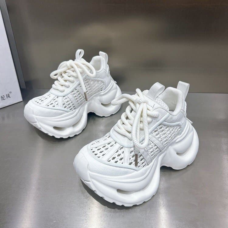 【Youshilai】Thick-Sole Lace-Up Woven Hollow Sandals Dad Sneakers Women's Casual Sports Breathable Mesh Shoes
