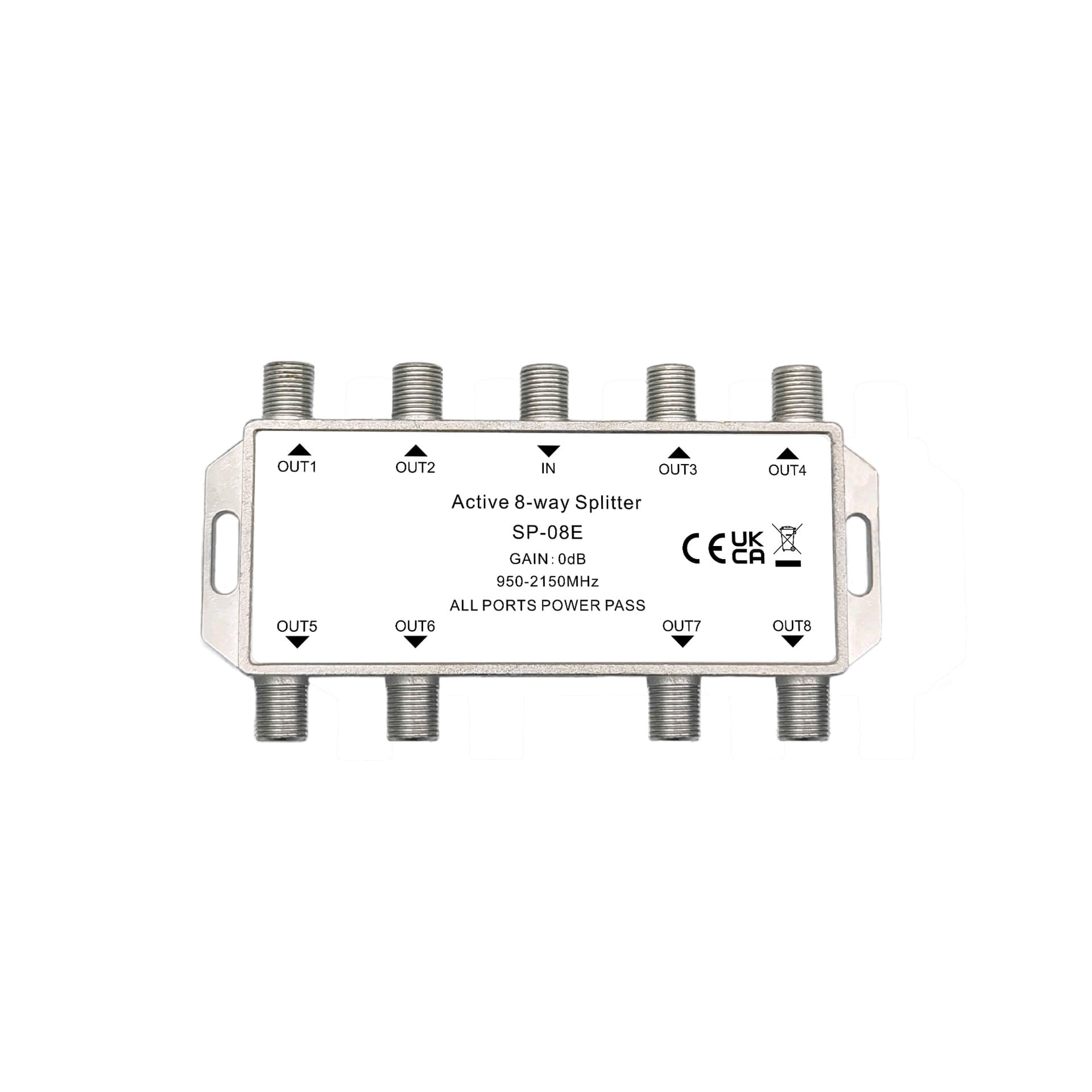 Active 8-way Splitter with Gain Amplification for Television Signals SP08E