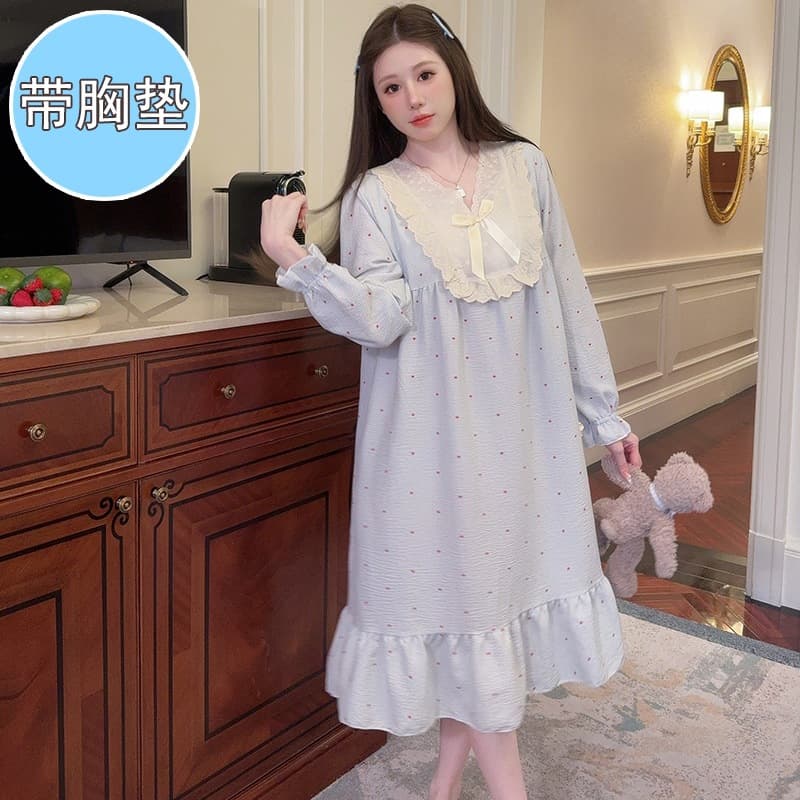 Fat MM pajamas spring and autumn with breast pads, extra large size 200 pounds, loose and can be worn outside the pajamas dress plus fat to increase cross-border