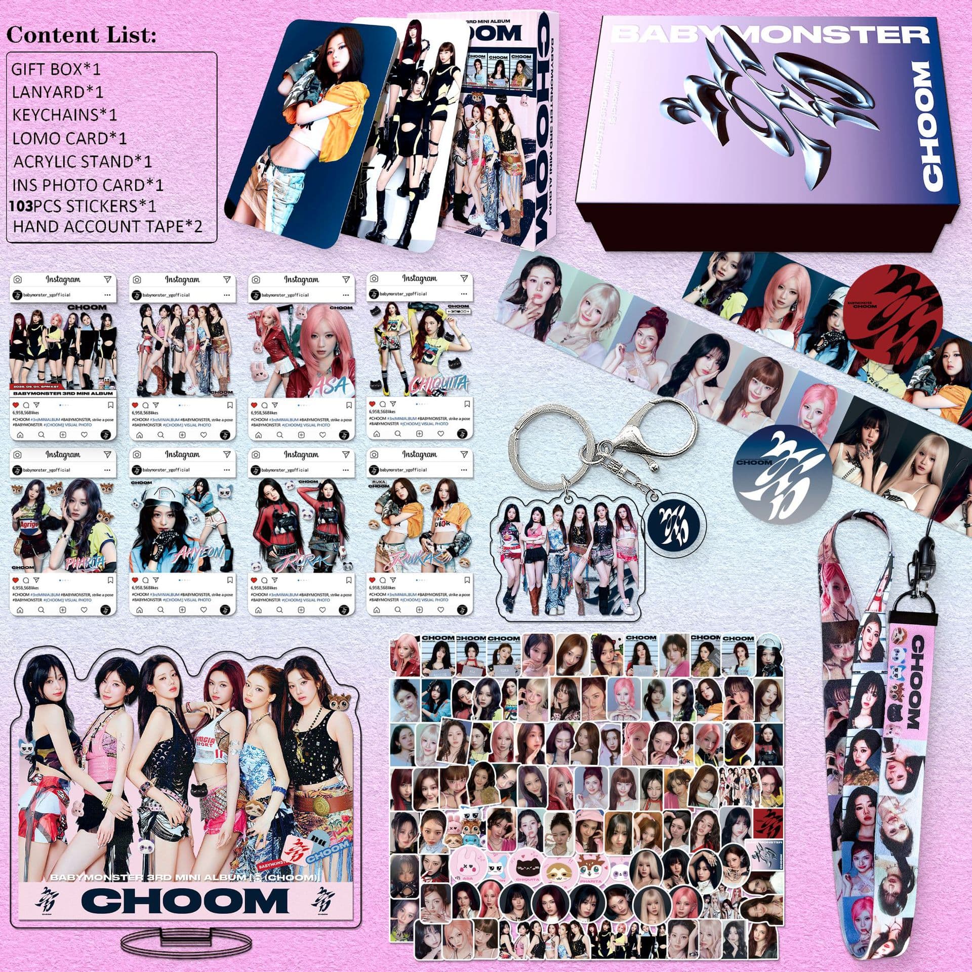 BABYMONSTER Gift Box Kpop Baby Monster Album CHOOM Photocard Luggage Sticker Lanyard Set