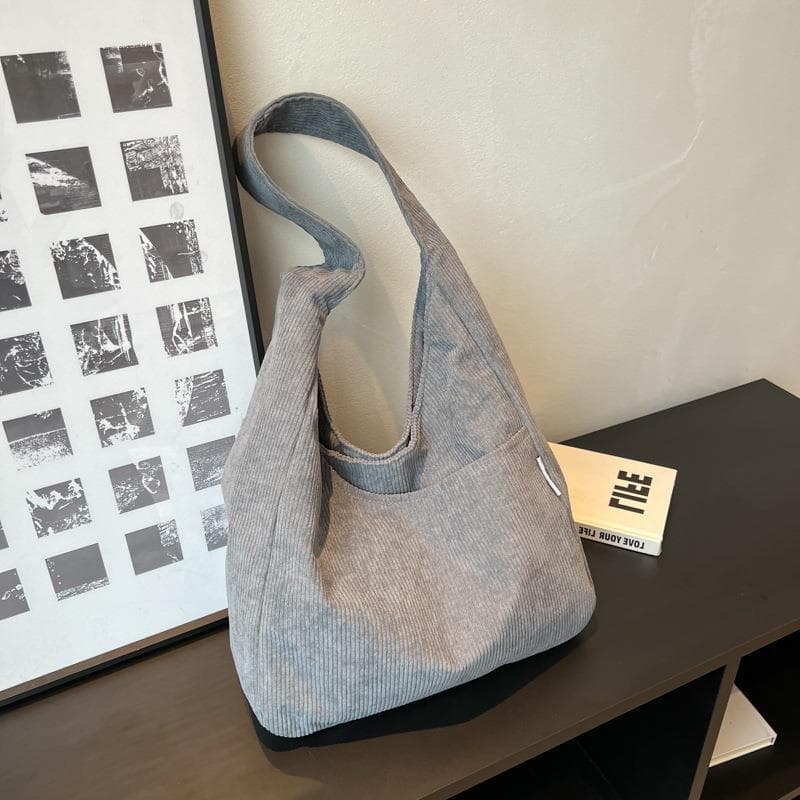 Large Capacity Nylon Canvas Shoulder Tote Bag Women's Book Carrier Street Style Commuter Bag Zipper Closure Polyester Lining