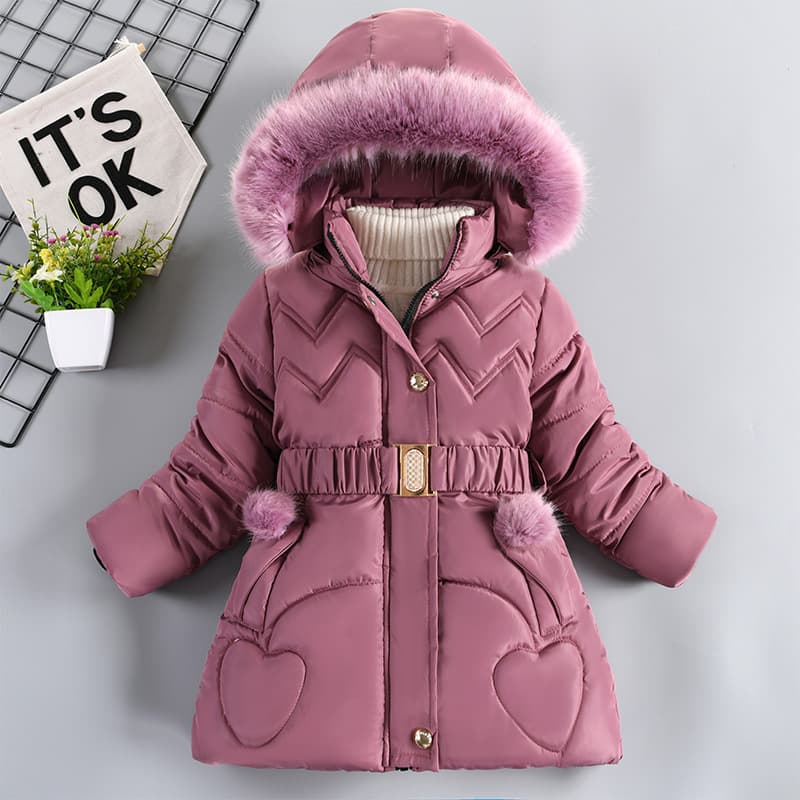 Girls' Winter Thickened Jacket, Mid-Length New Cotton Coat with Large Fur Collar, Girls' Winter Outerwear, Warm Jacket for Children
