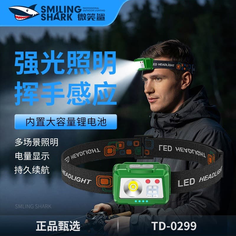 Outdoor Sensor Headlamp USB Rechargeable Multi-Mode Adjustable Red/Blue Warning Light for Hiking Camping Climbing Head-Mounted Lighting