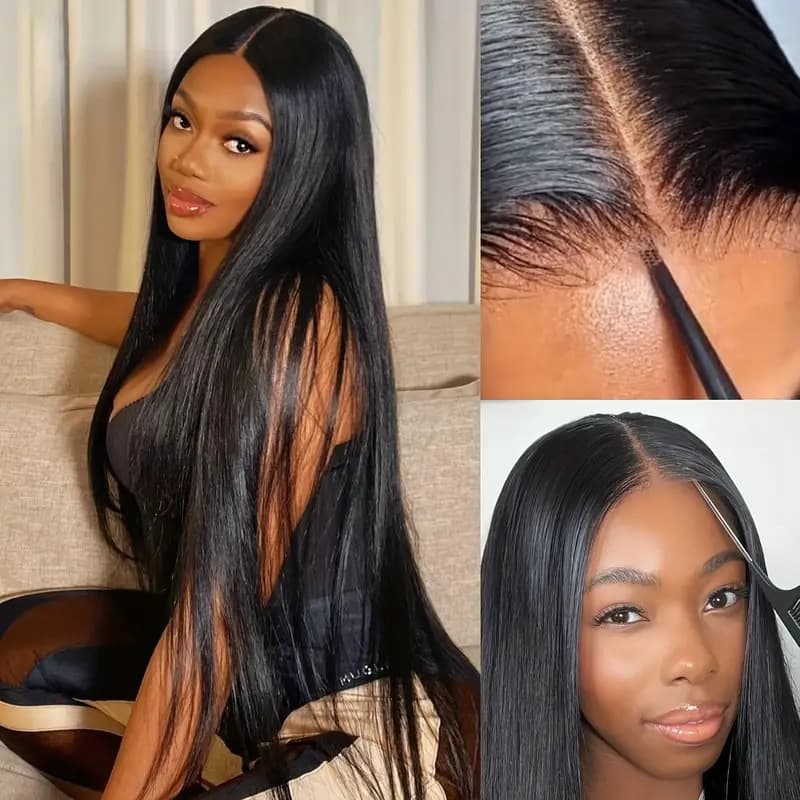 European and American Cross-border Pre-lace Wig Black Women's Center Part Long Straight Hair Fluffy Natural Fashion Full Wig Wholesale