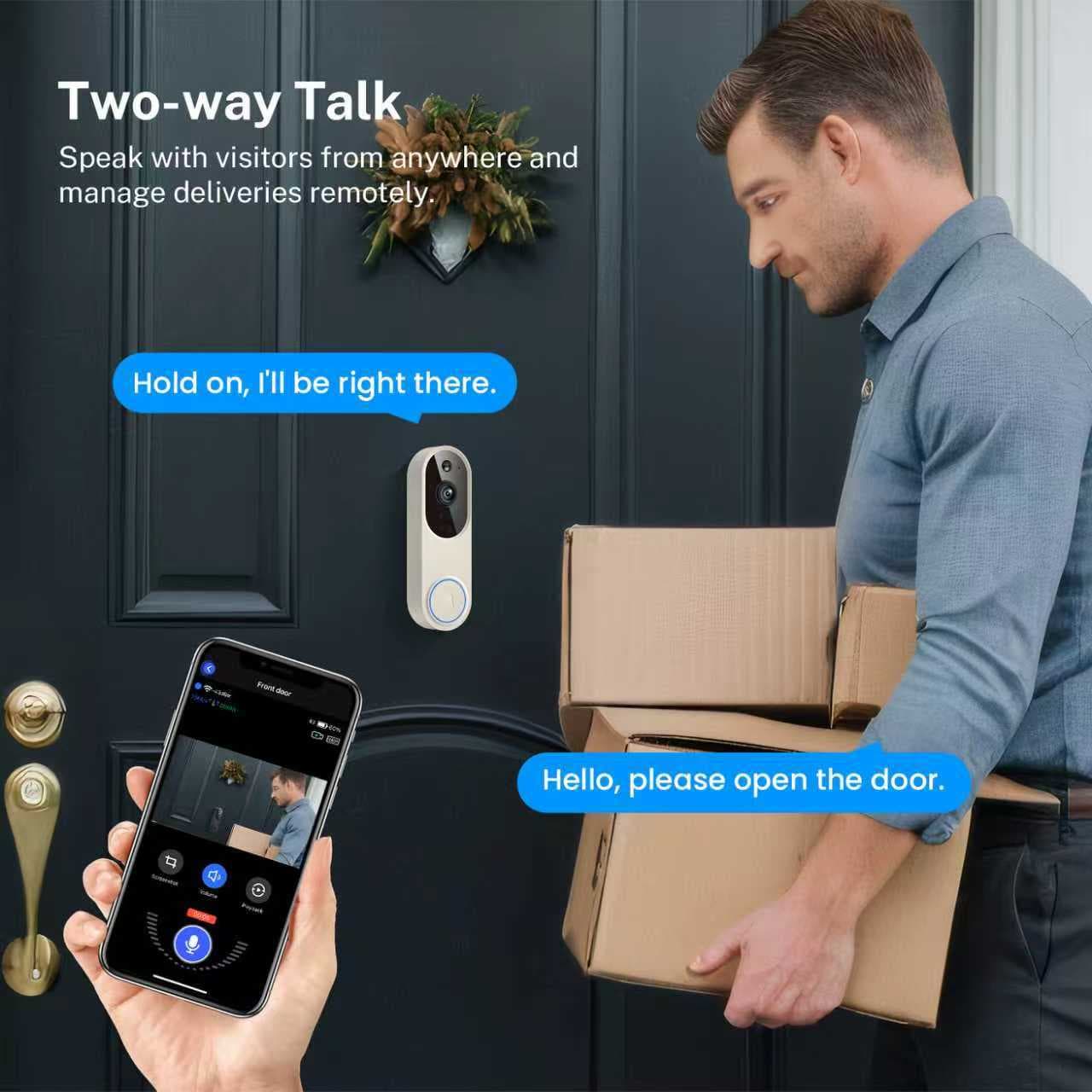 Video Doorbell Wireless Camera HD Night Vision WiFi Low Power Home Human Detection Intercom Monitoring Wide Angle